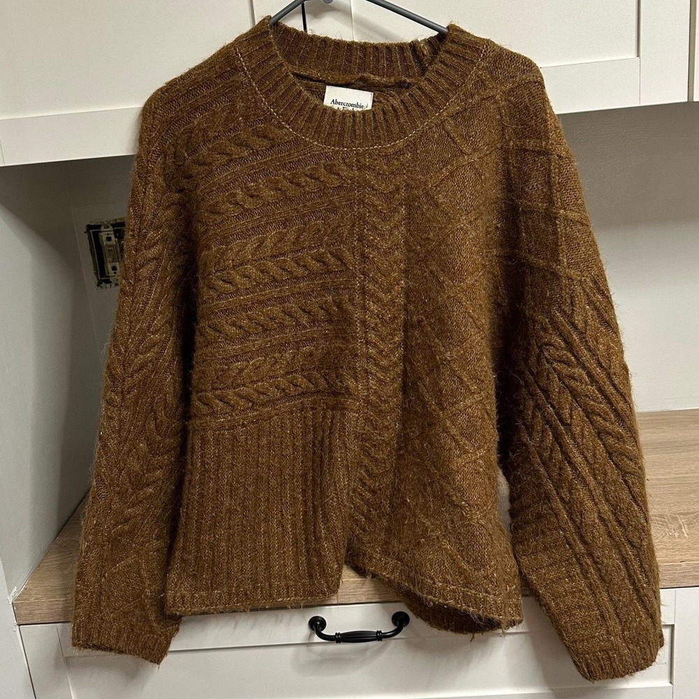 Abercrombie Cable Knit Dolman Sleeve Sweater Fisherman Brown Women L/XL Normcore